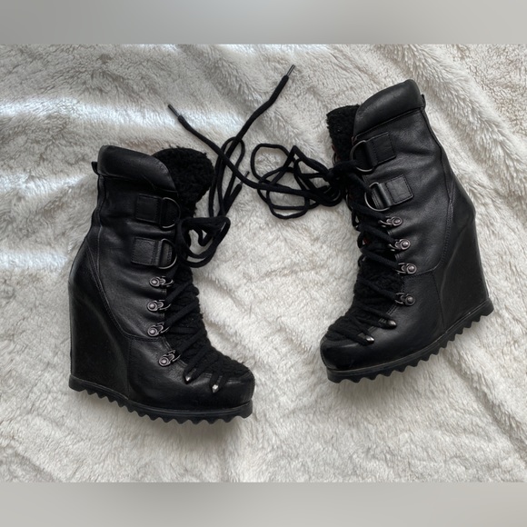 Black Luxury Rebel Wedge Booties - Picture 7 of 15